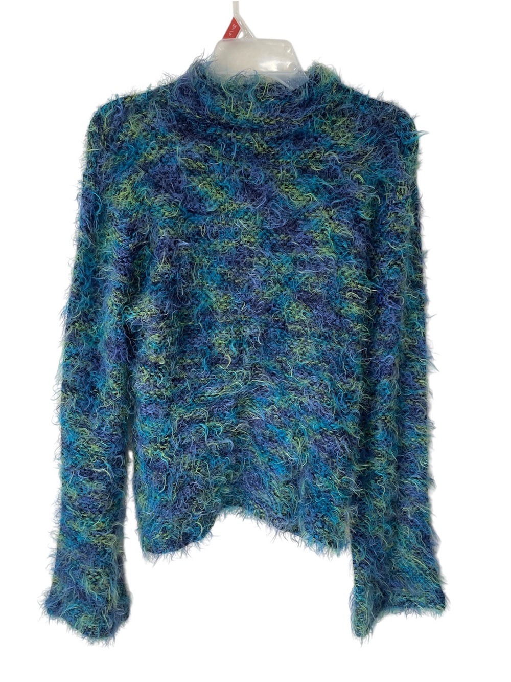 VTG 1960s Twiggy Shaggy Eyelash Knit Sweater Flared Bell Sleeve Blue Green M
